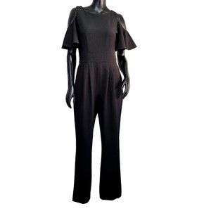 Eliza J Womens 8 Black Crepe Textured Cold Shoulder Flutter Sleeve‎ Jumpsuit